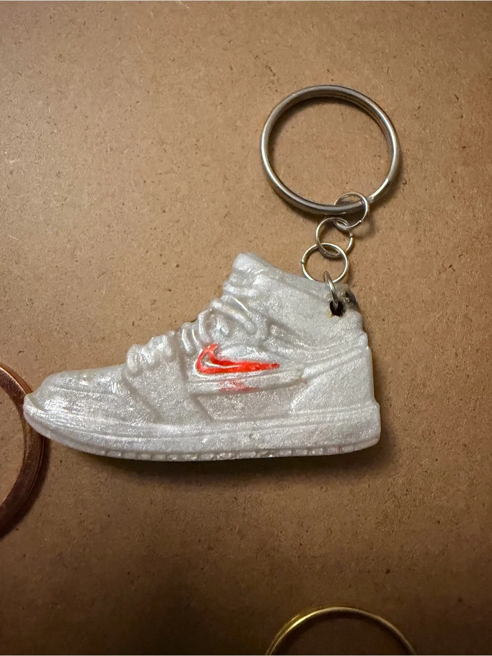 White High-Top Sneaker Keychain with Red Swoosh